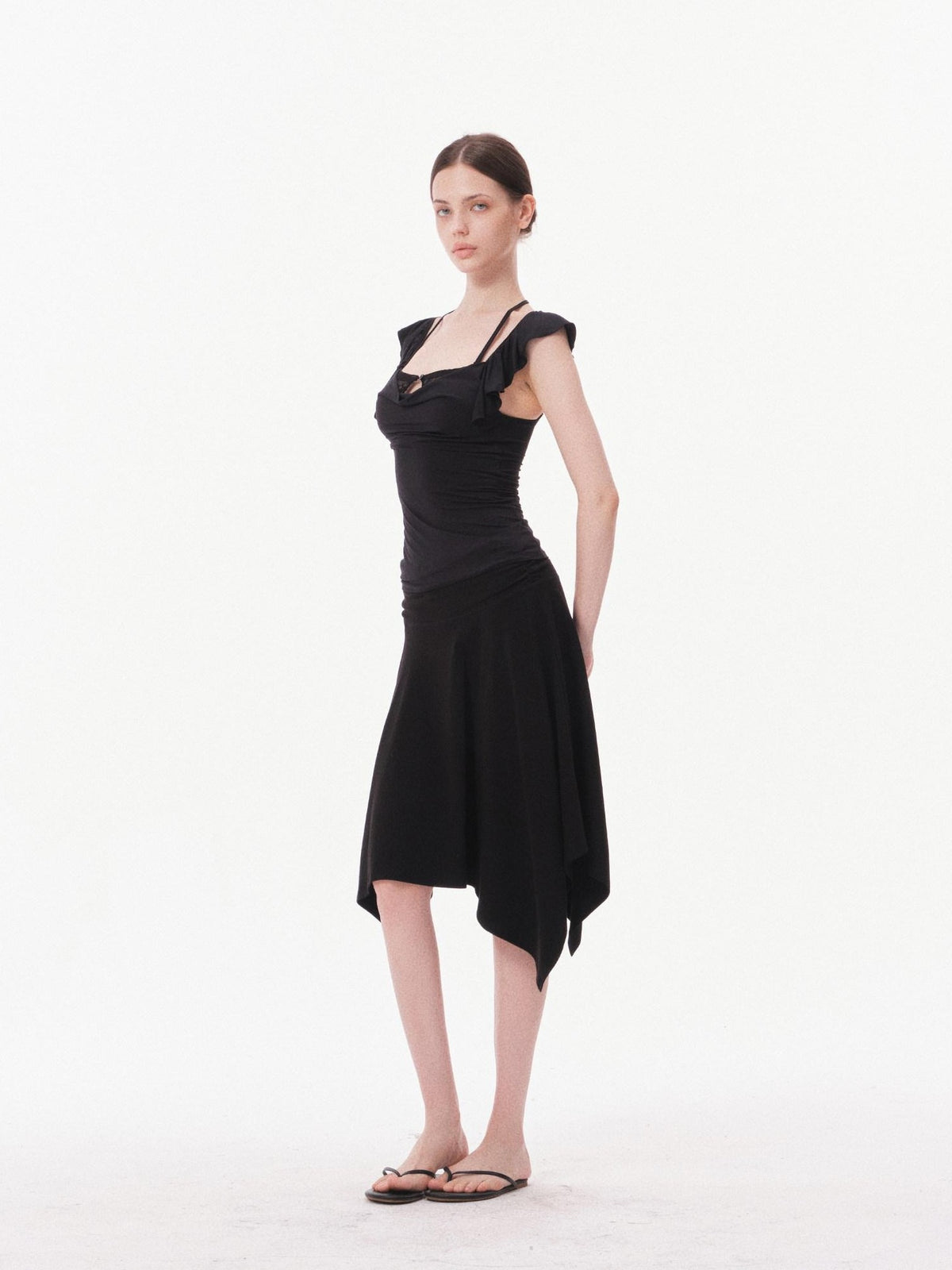 innerflow Solid Lace Flutter Sleeve Women&