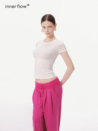 innerflow Solid Slim Short Sleeve Tee Wide Leg Pants Women&