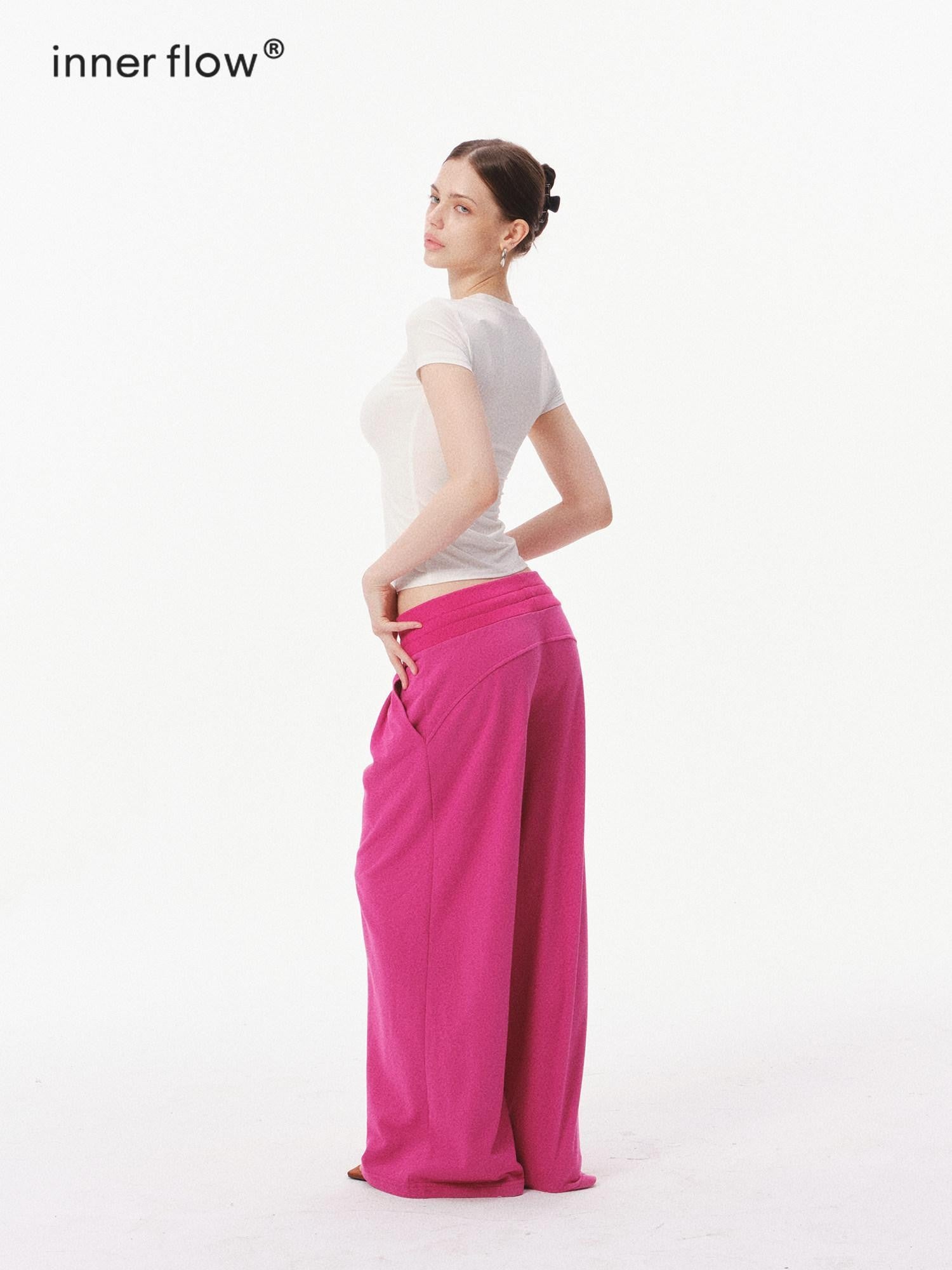 innerflow Solid Slim Short Sleeve Tee Wide Leg Pants Women&