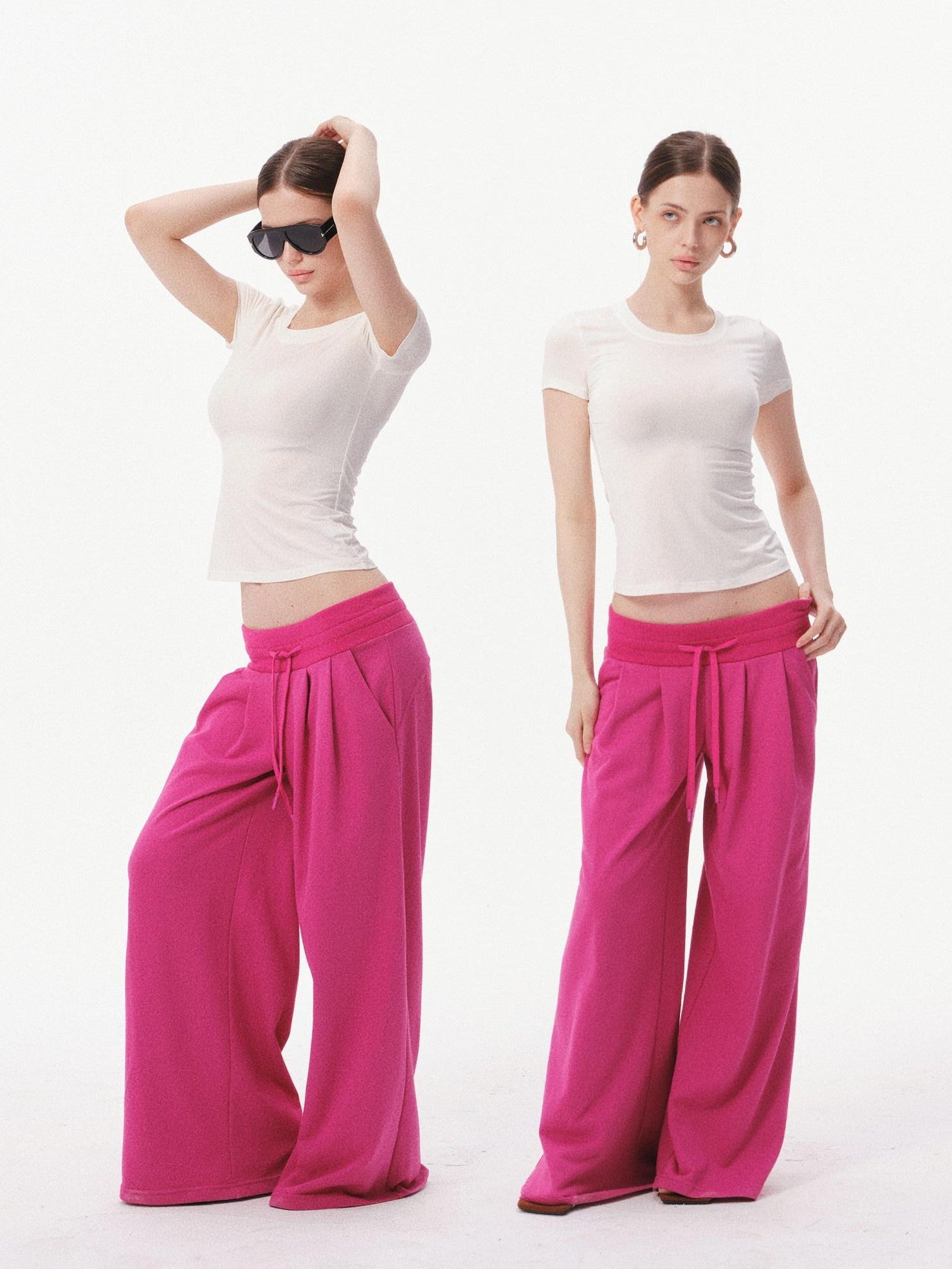 innerflow Solid Slim Short Sleeve Tee Wide Leg Pants Women&