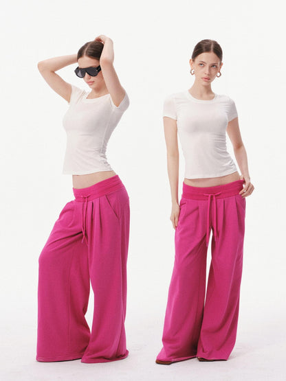 innerflow Solid Slim Short Sleeve Tee Wide Leg Pants Women&