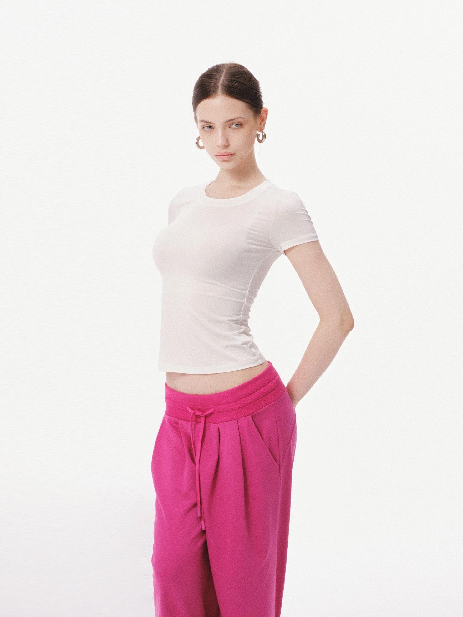 innerflow Solid Slim Short Sleeve Tee Wide Leg Pants Women&