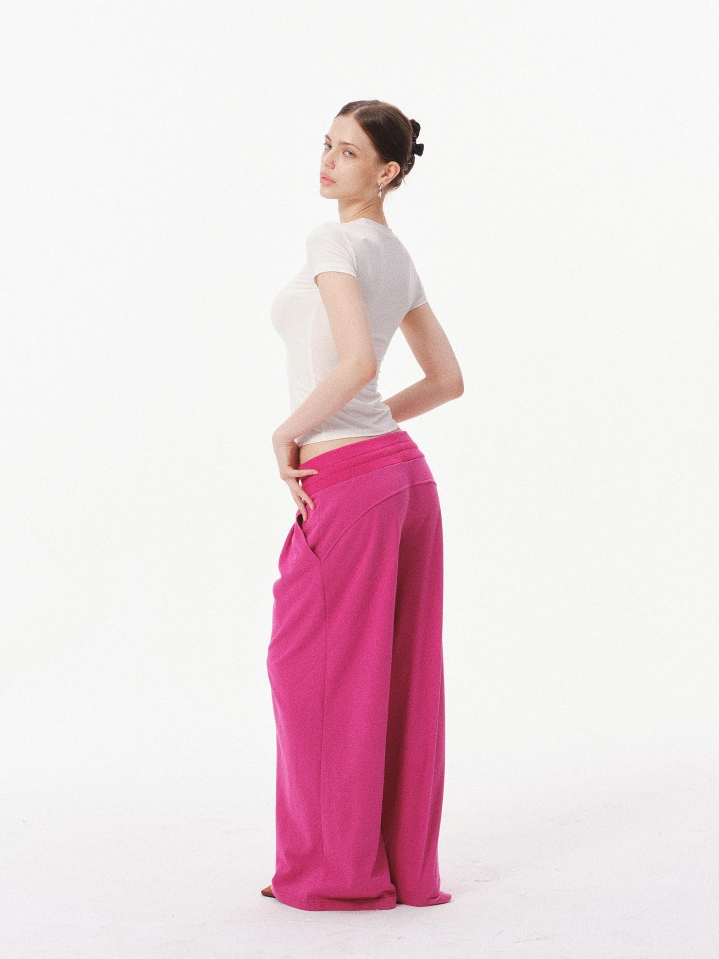 innerflow Solid Slim Short Sleeve Tee Wide Leg Pants Women&