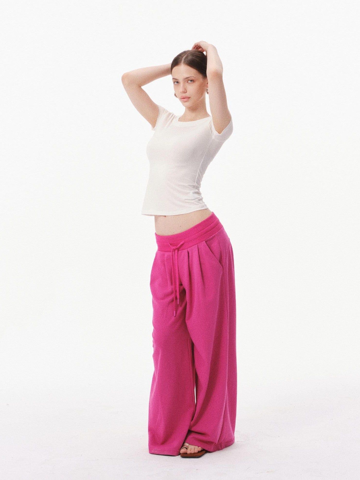 innerflow Solid Slim Short Sleeve Tee Wide Leg Pants Women&