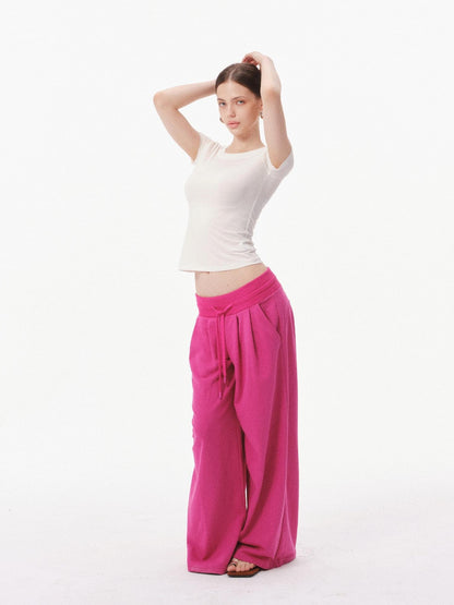 innerflow Solid Slim Short Sleeve Tee Wide Leg Pants Women&