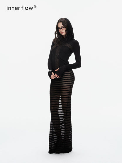 innerflow Striped Cross Lace Splice Hooded Slim Fit Women&