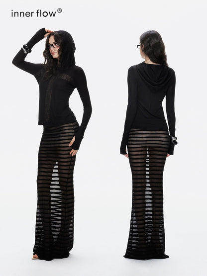 innerflow Striped Cross Lace Splice Hooded Slim Fit Women&
