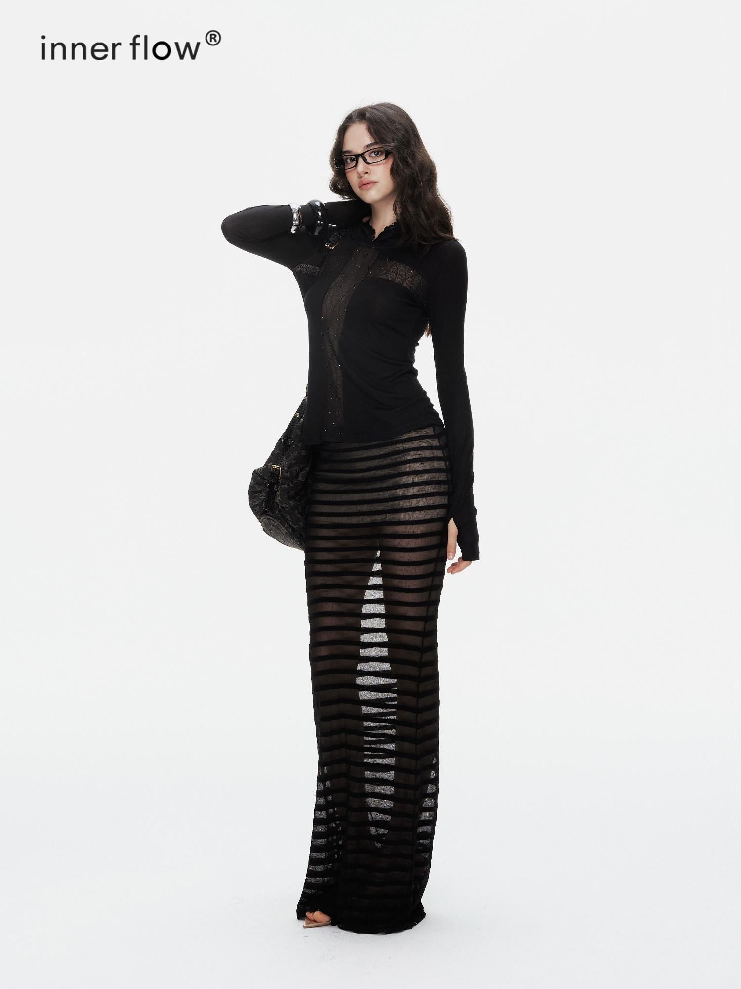 innerflow Striped Cross Lace Splice Hooded Slim Fit Women&
