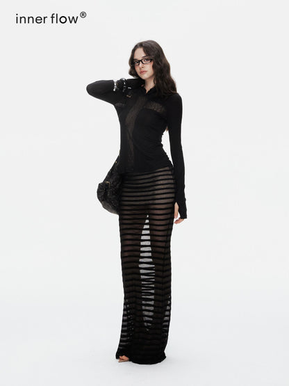 innerflow Striped Cross Lace Splice Hooded Slim Fit Women&
