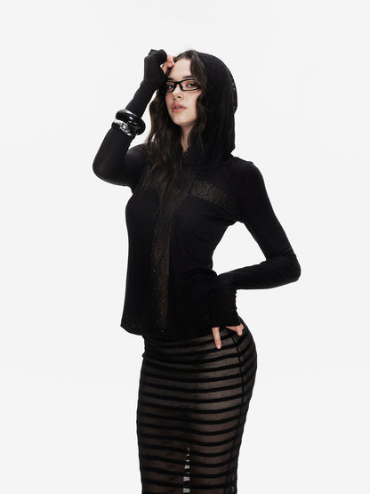 innerflow Striped Cross Lace Splice Hooded Slim Fit Women&