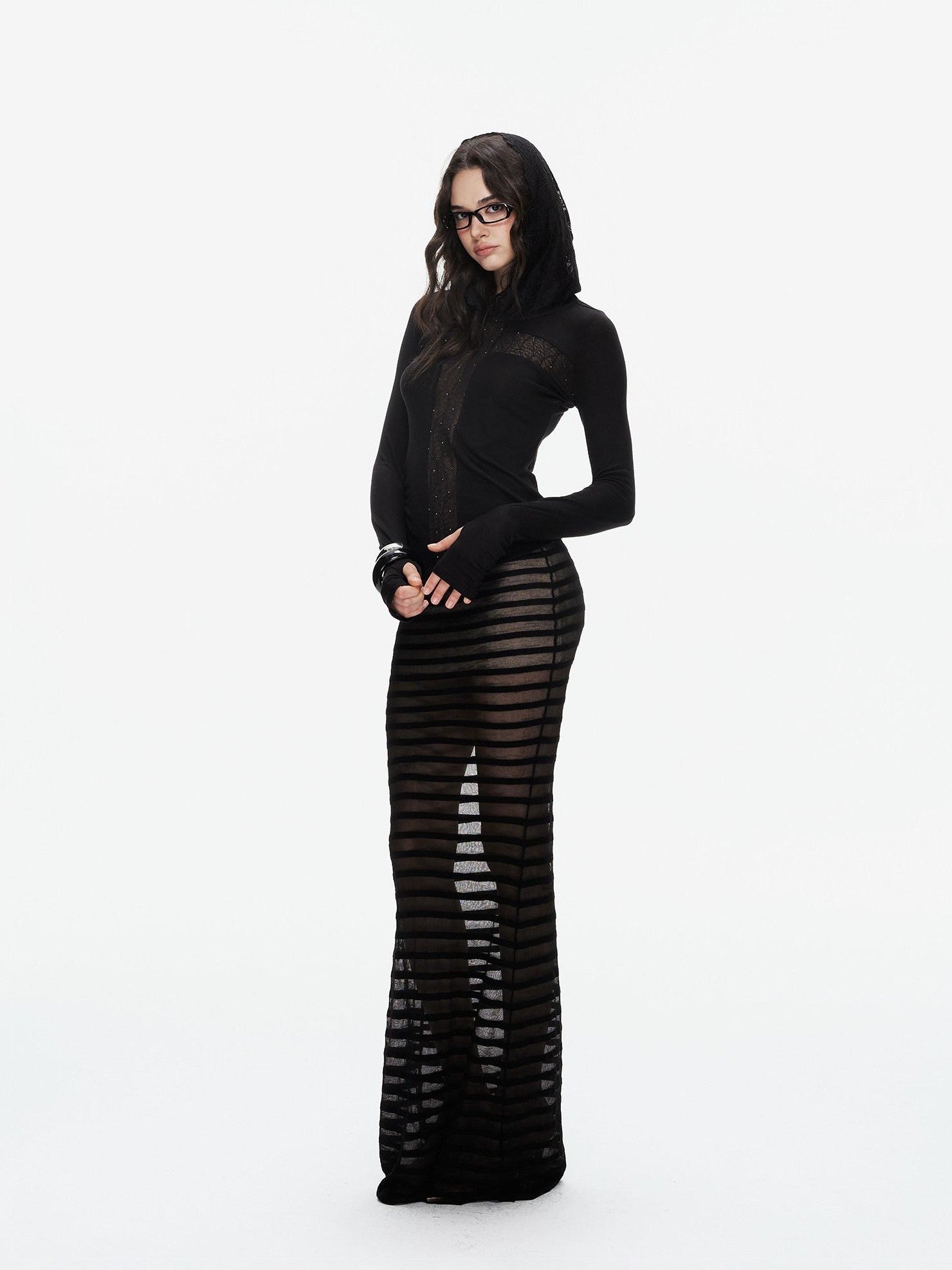 innerflow Striped Cross Lace Splice Hooded Slim Fit Women&