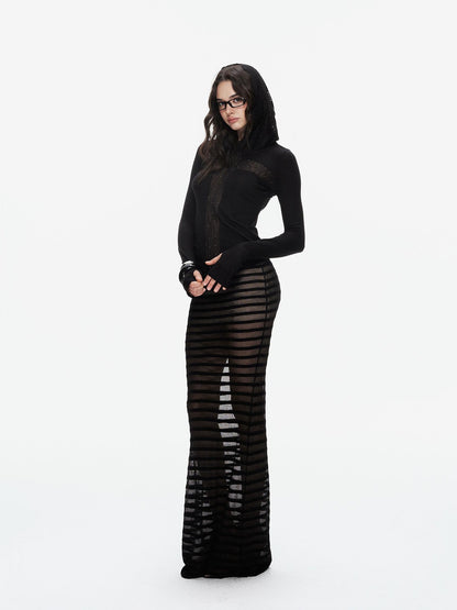 innerflow Striped Cross Lace Splice Hooded Slim Fit Women&