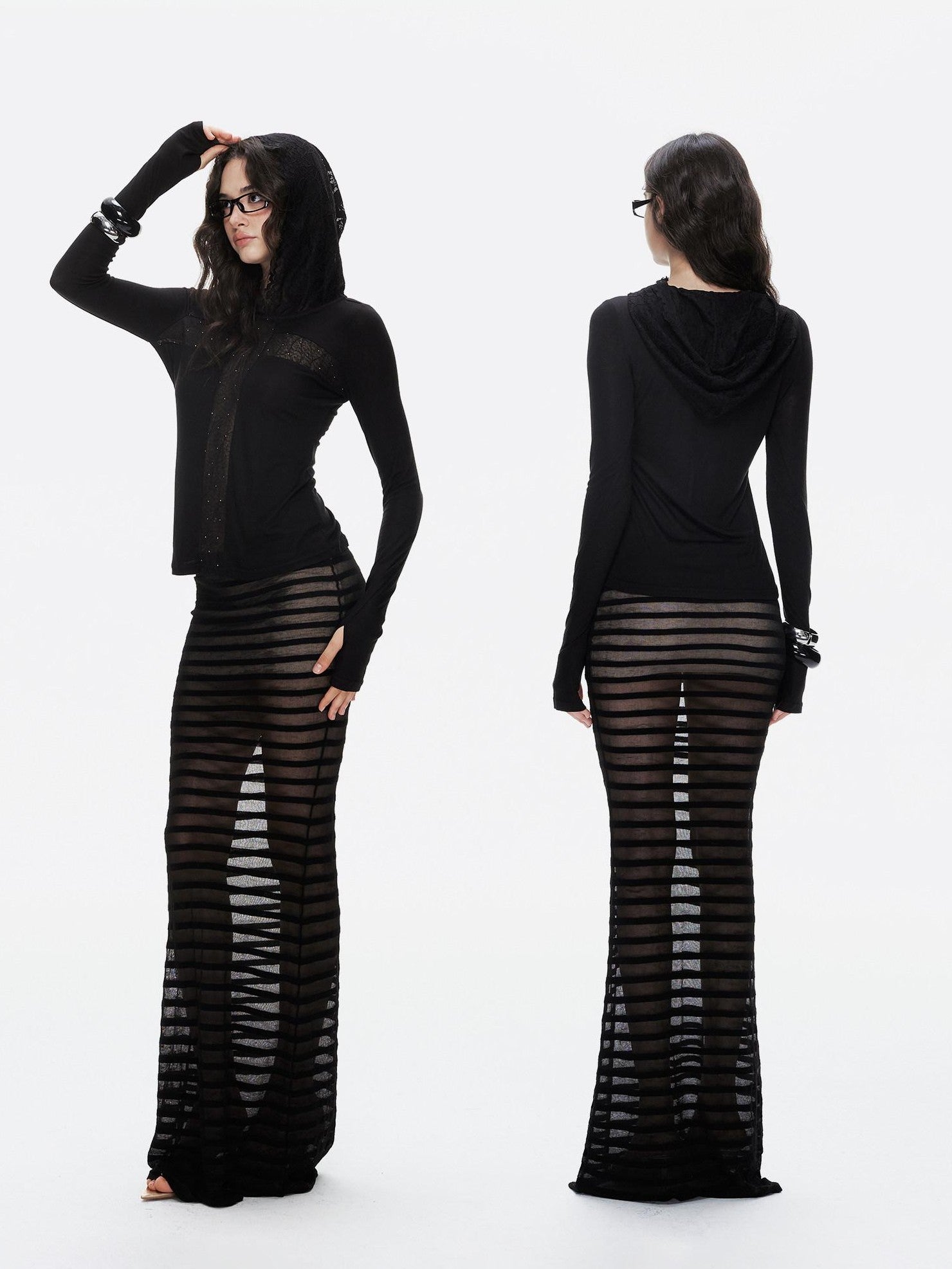 innerflow Striped Cross Lace Splice Hooded Slim Fit Women&