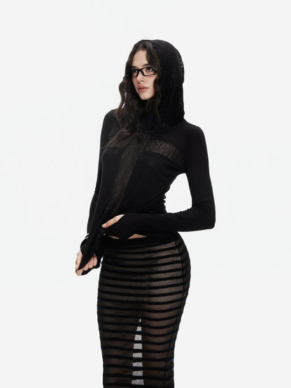 innerflow Striped Cross Lace Splice Hooded Slim Fit Women&