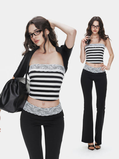 innerflow Striped Lace Polka Dot Strapless Cardigan Women&