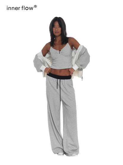 innerflow Striped Loose Fit Cami And Jacket High Waist Long Pants Women&