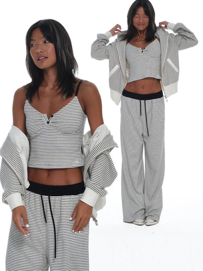 innerflow Striped Loose Fit Cami And Jacket High Waist Long Pants Women&