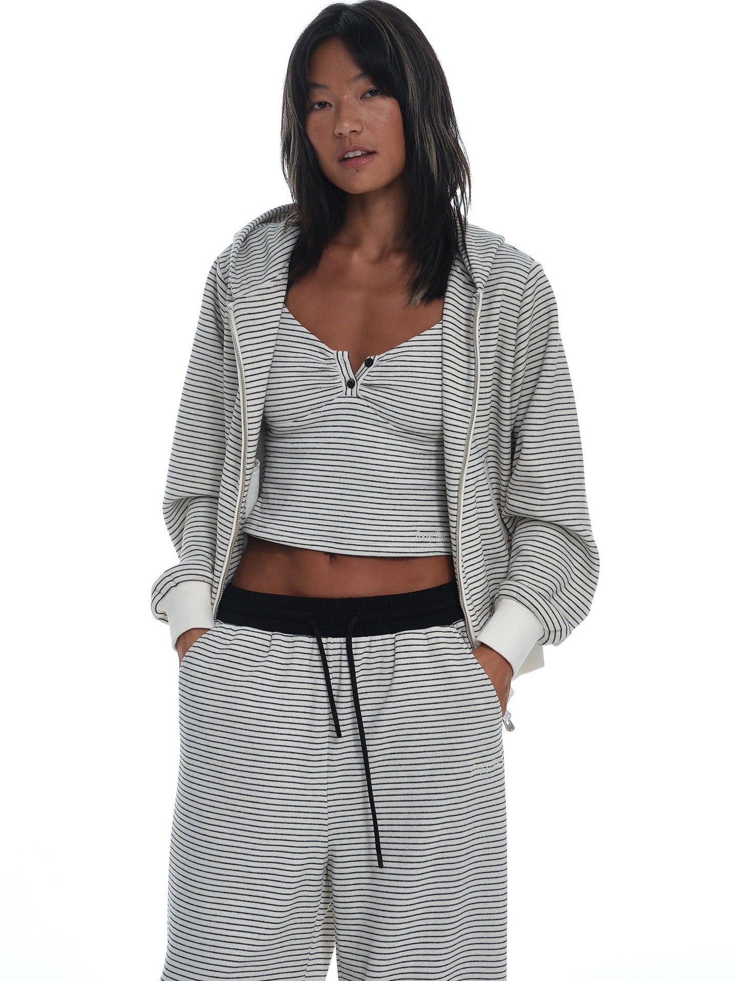 innerflow Striped Loose Fit Cami And Jacket High Waist Long Pants Women&