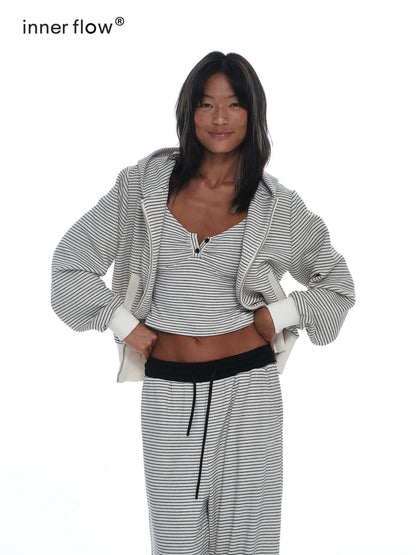 innerflow Striped Loose Fit Cami And Jacket High Waist Long Pants Women&