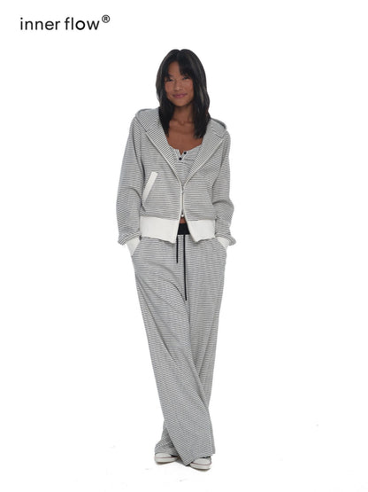 innerflow Striped Loose Fit Cami And Jacket High Waist Long Pants Women&