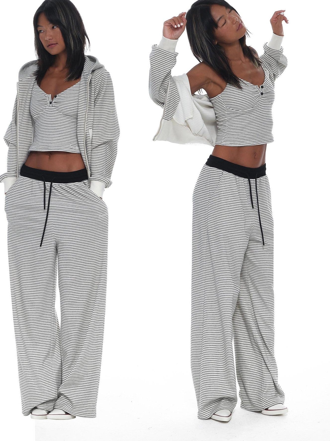 innerflow Striped Loose Fit Cami And Jacket High Waist Long Pants Women&