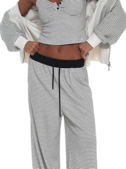 innerflow Striped Loose Fit Cami And Jacket High Waist Long Pants Women&