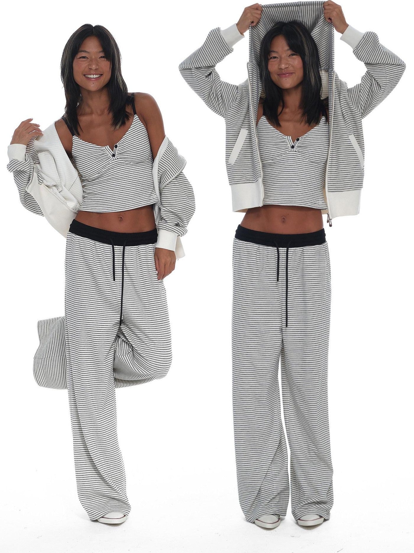 innerflow Striped Loose Fit Cami And Jacket High Waist Long Pants Women&
