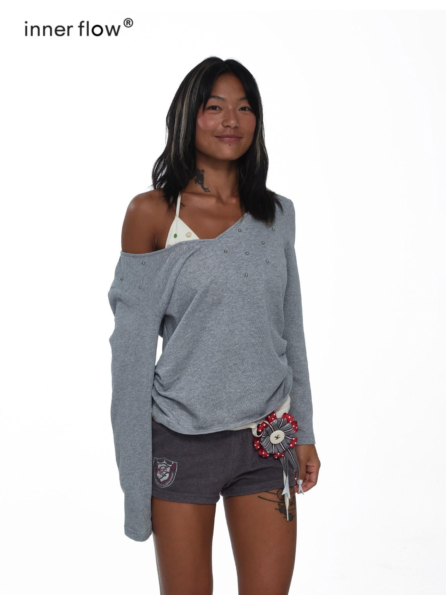 innerflow Studded Asymmetrical Off Shoulder Women&