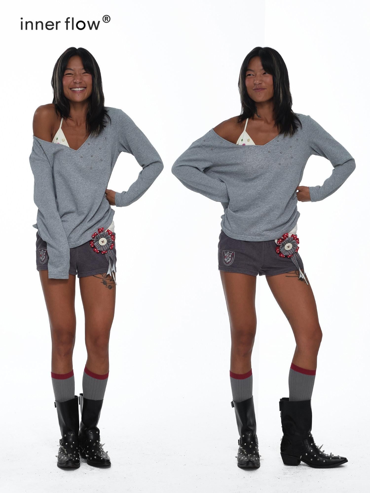 innerflow Studded Asymmetrical Off Shoulder Women&