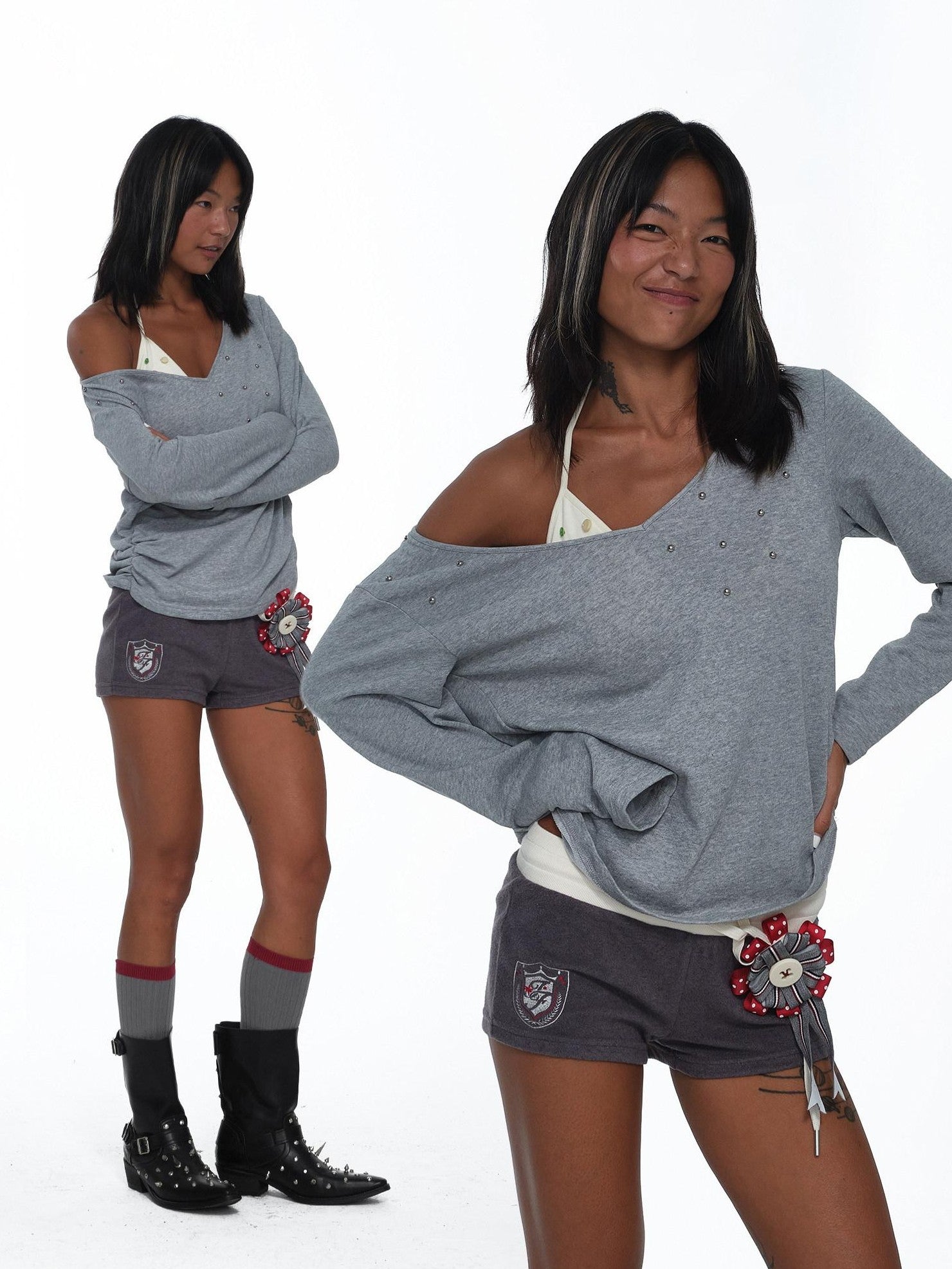 innerflow Studded Asymmetrical Off Shoulder Women&