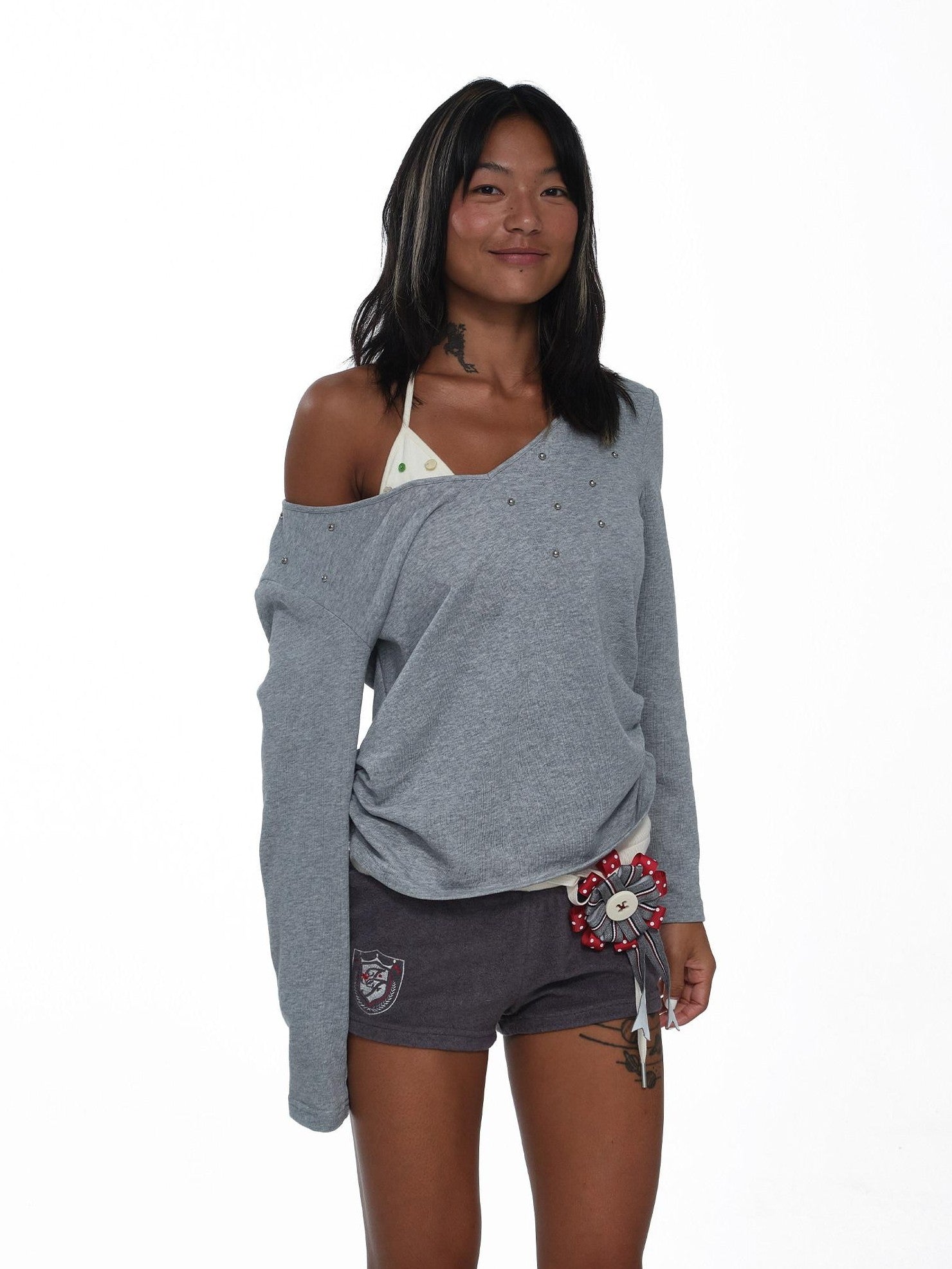 innerflow Studded Asymmetrical Off Shoulder Women&