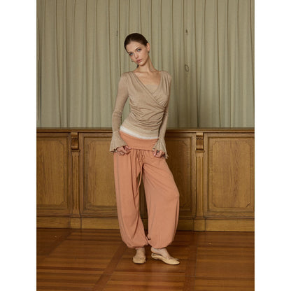 innerflow_Three_Color_Lace_Patchwork_V-neck_Loose_Fit_Women&
