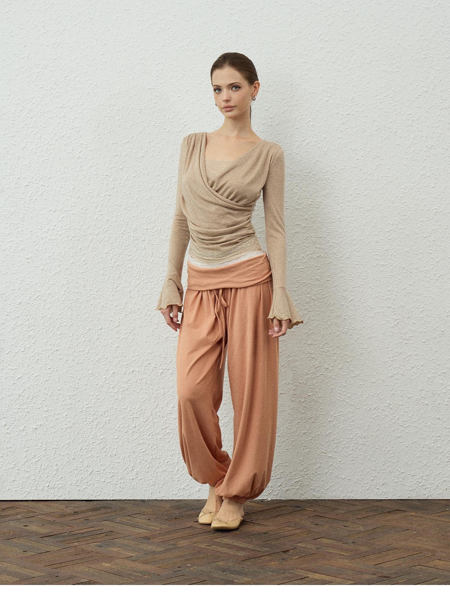 innerflow Three Color Lace Patchwork V-neck Loose Fit Women&