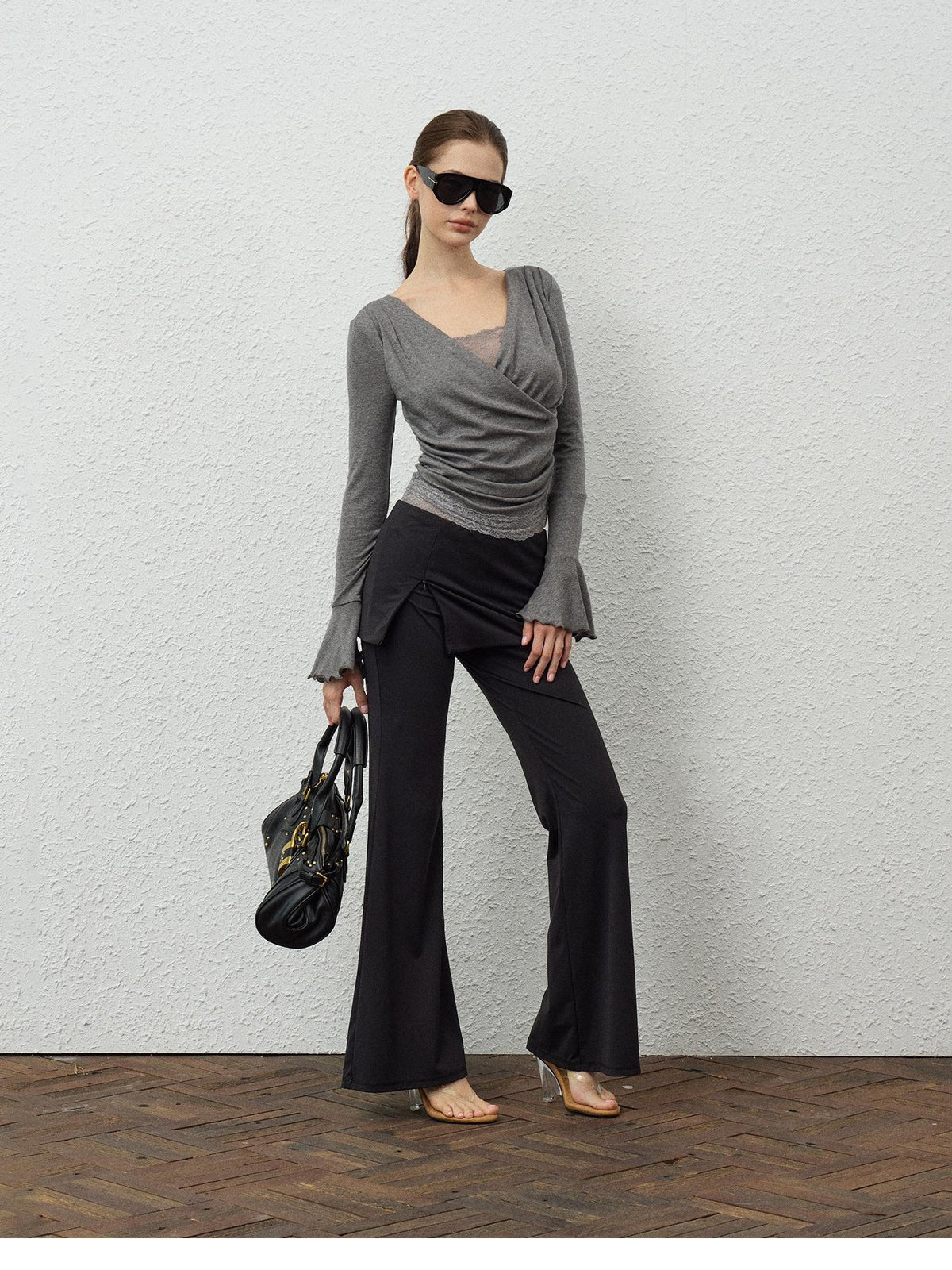 innerflow Three Color Lace Patchwork V-neck Loose Fit Women&