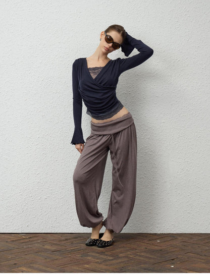 innerflow Three Color Lace Patchwork V-neck Loose Fit Women&