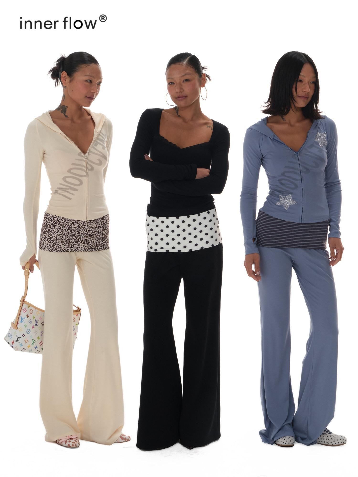 innerflow Tri Color Layered Polka Dot Stripe Leopard Print Women&