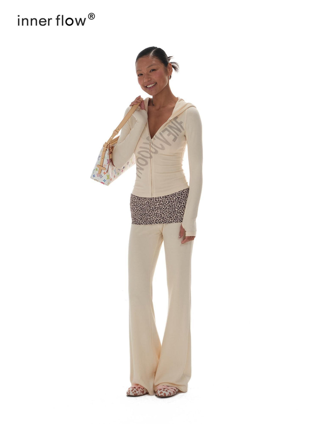 innerflow Tri Color Layered Polka Dot Stripe Leopard Print Women&