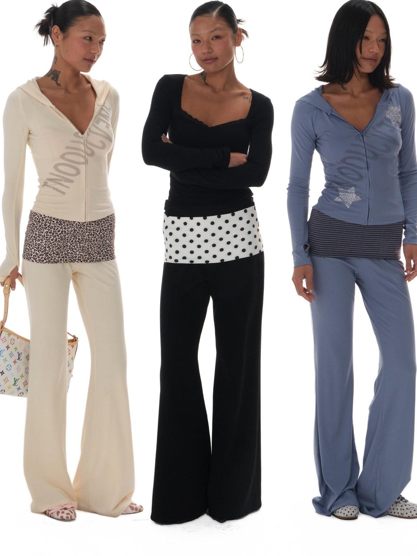 innerflow Tri Color Layered Polka Dot Stripe Leopard Print Women&