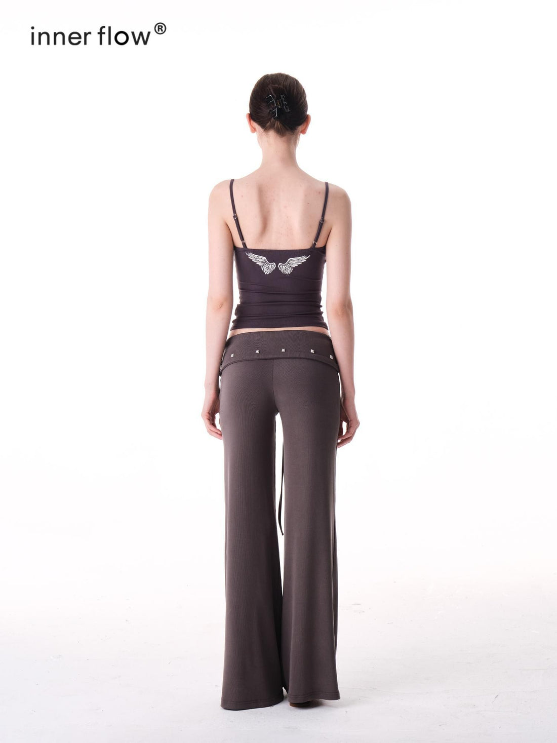 innerflow Tricolor Silver Foil Wing Square Neck Open Back Women&