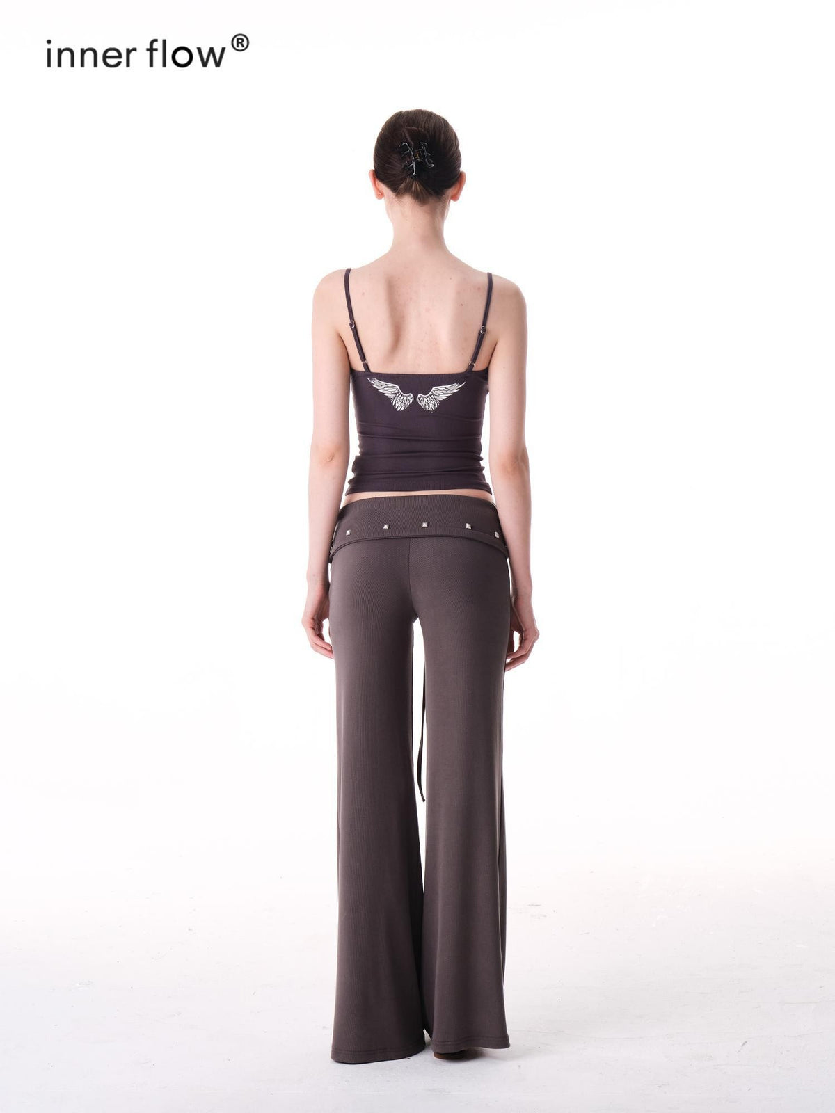 innerflow Tricolor Silver Foil Wing Square Neck Open Back Women&