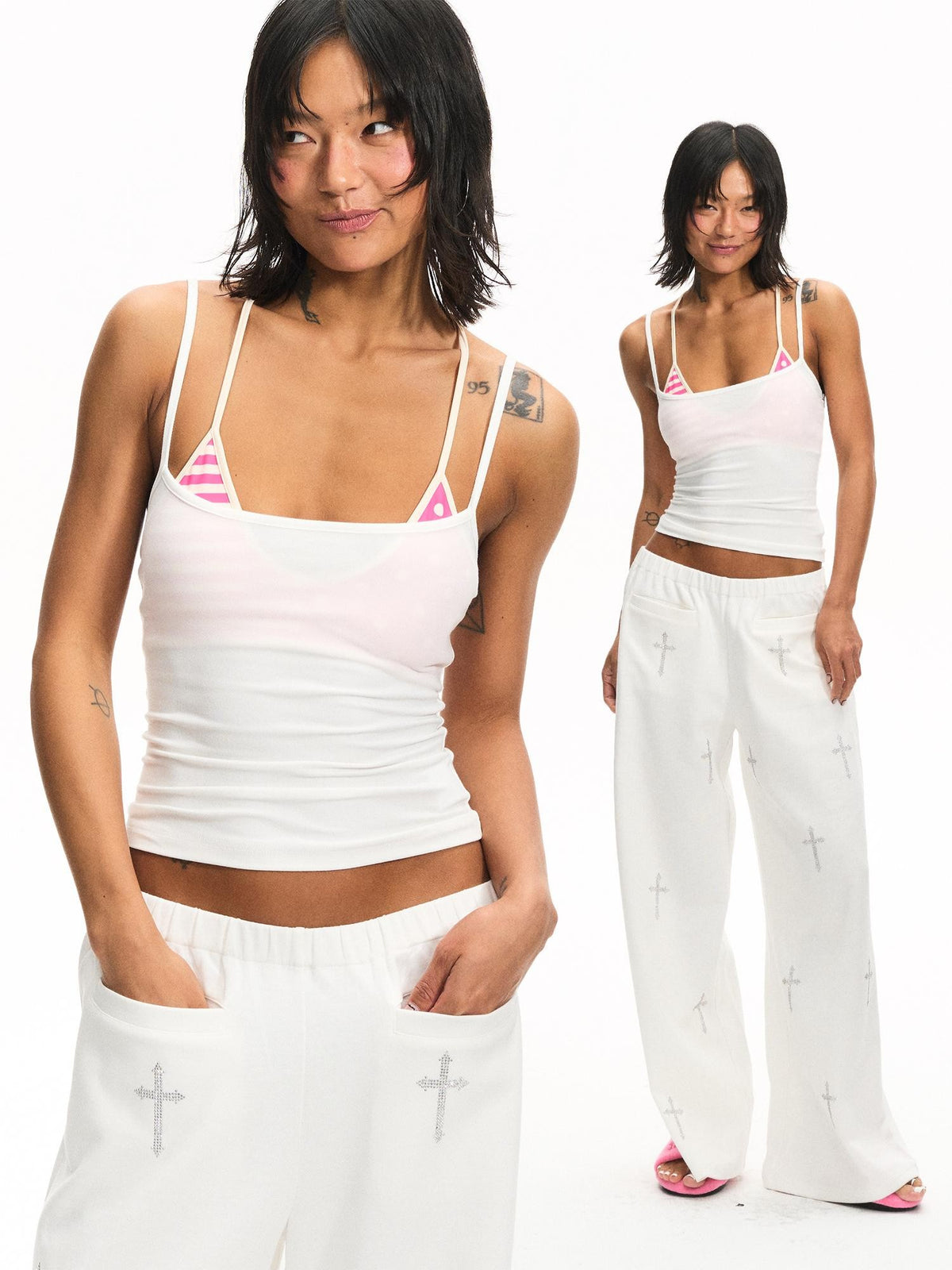 innerflow Tricolor Silver Foil Wing Square Neck Open Back Women&