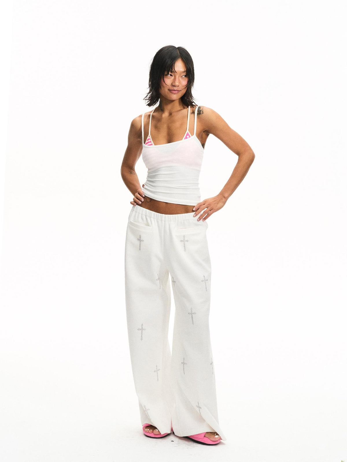 innerflow Tricolor Silver Foil Wing Square Neck Open Back Women&