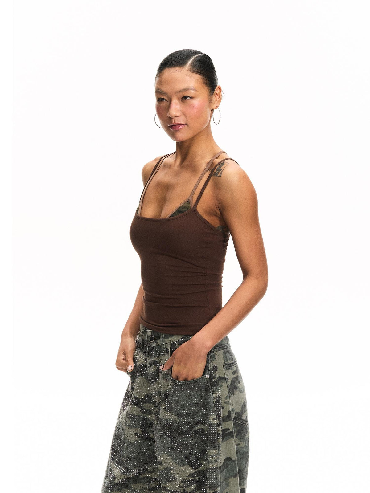 innerflow Tricolor Silver Foil Wing Square Neck Open Back Women&