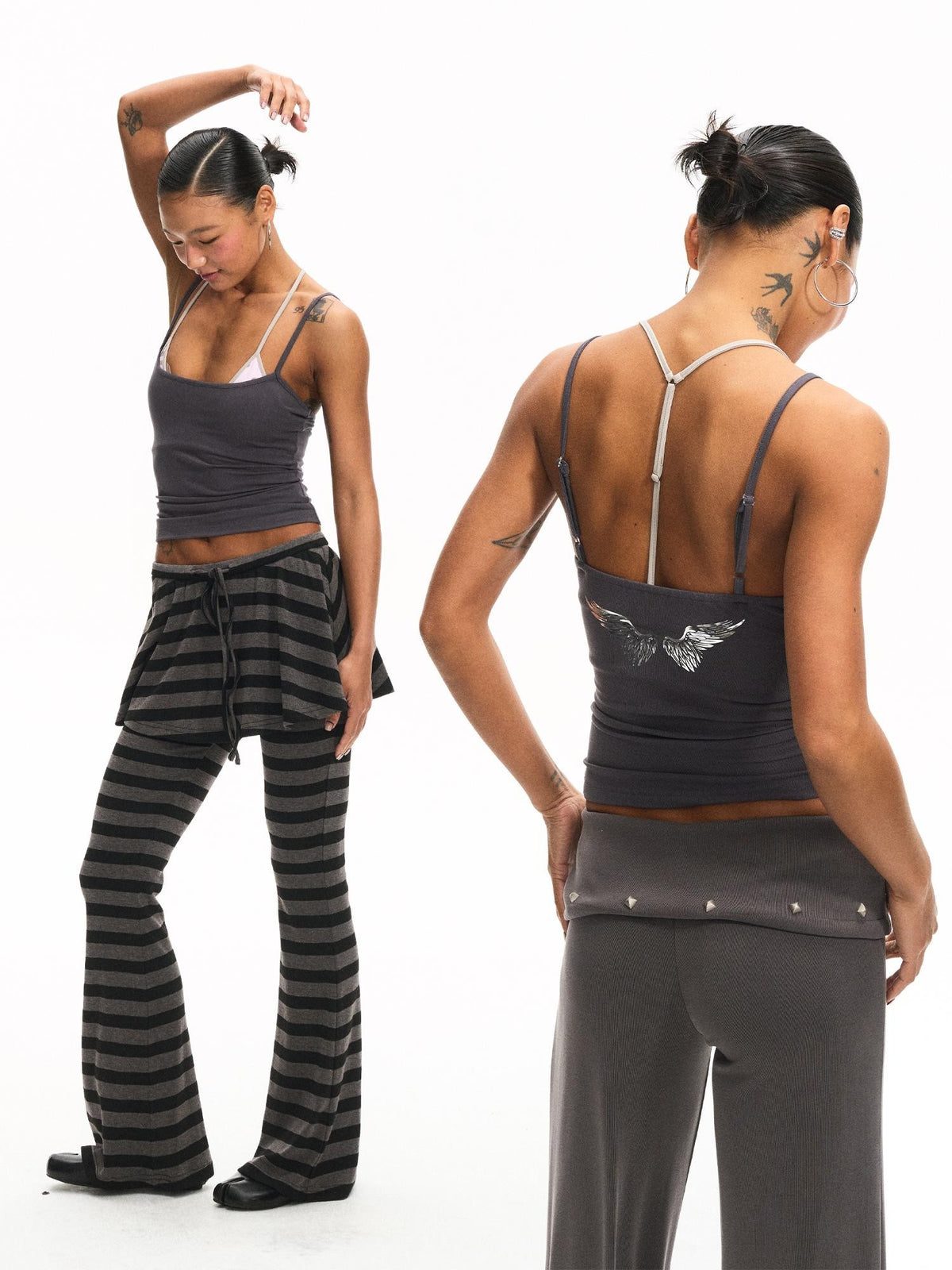 innerflow Tricolor Silver Foil Wing Square Neck Open Back Women&