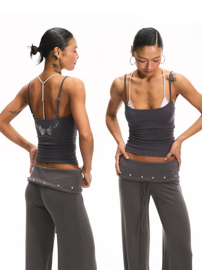 innerflow Tricolor Silver Foil Wing Square Neck Open Back Women&
