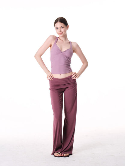 innerflow Two Tone Cuff Solid Drapey Straight Natural Waist Women&
