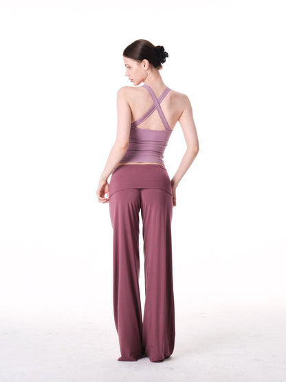 innerflow Two Tone Cuff Solid Drapey Straight Natural Waist Women&
