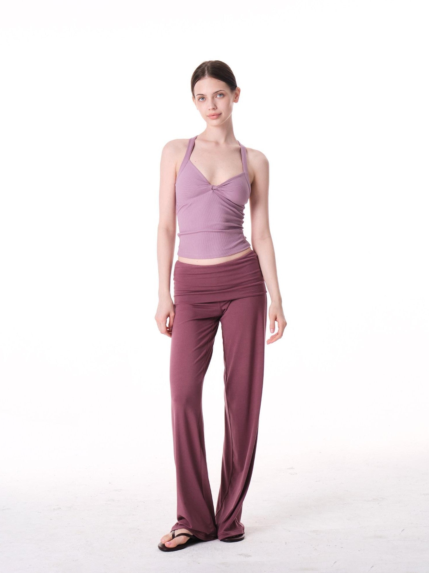 innerflow Two Tone Cuff Solid Drapey Straight Natural Waist Women&