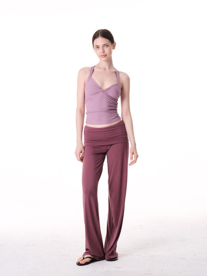 innerflow Two Tone Cuff Solid Drapey Straight Natural Waist Women&