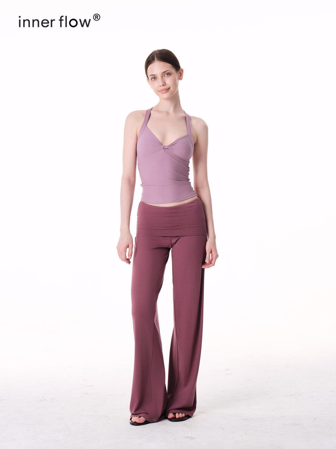 innerflow Two Tone Cuff Solid Drapey Straight Natural Waist Women&